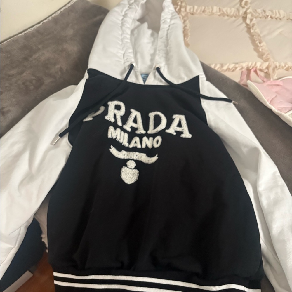 Prada Black and White Logo Hoodie